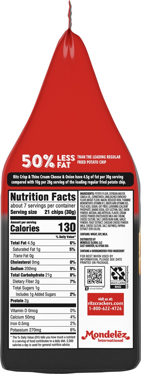 slide 5 of 13, RITZ Crisp and Thins Cream Cheese and Onion Chips, Party Snacks, 7.1 oz, 7.1 oz