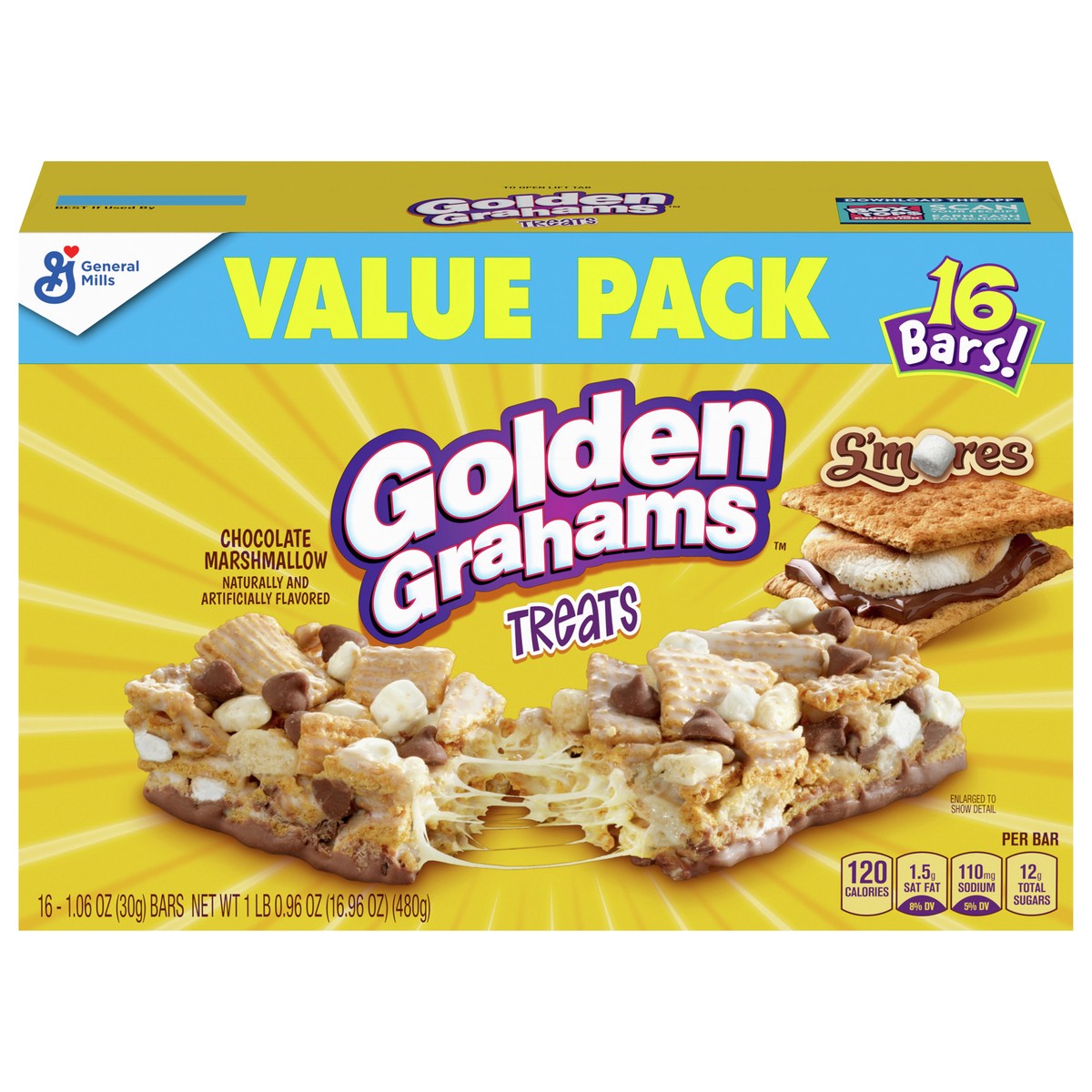 slide 1 of 1, Golden Grahams Breakfast Cereal Treat Bars, S'mores, Snack Bars, 16 ct, 16 ct