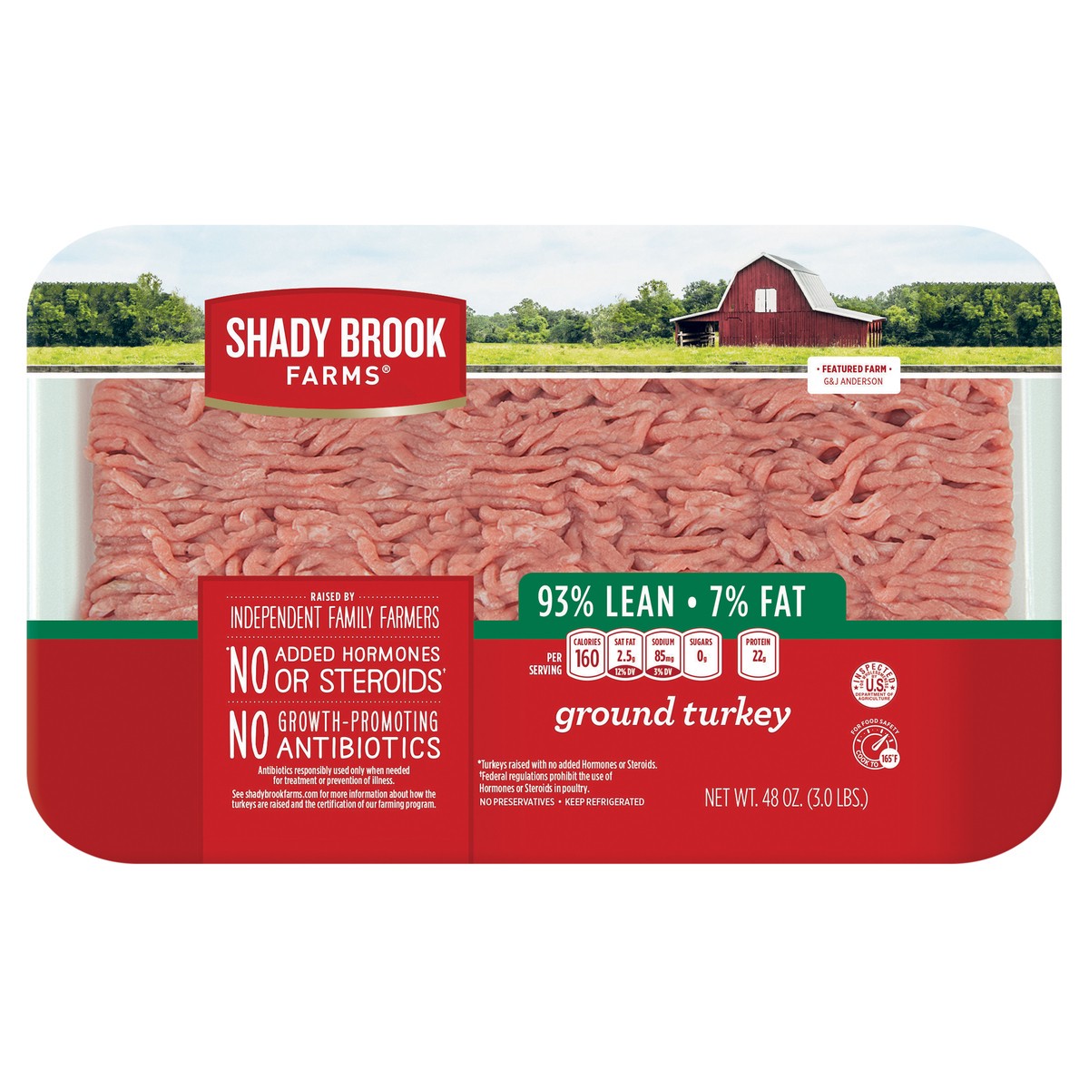 slide 1 of 9, Shady Brook Farms 93% Lean / 7% Fat Ground Turkey Tray, 48 oz