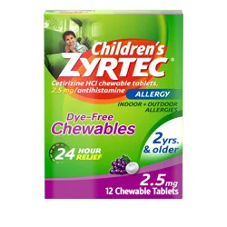 Children''s Zyrtec 24 Hr 2.5 mg Allergy Chews for Ages 2+, Grape, 12 ct