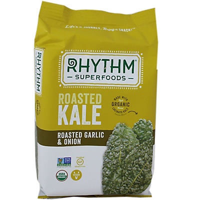 slide 1 of 1, Rhythm Superfoods Roasted Garlic & Onion Roasted Kale, 0.75 oz