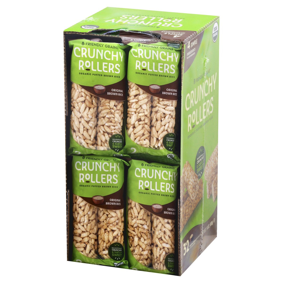 slide 2 of 12, Friendly Grains Crunchy Rollers Organic Puffed Brown Rice 32 ea, 