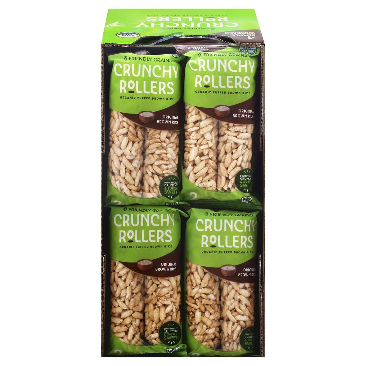 slide 1 of 12, Friendly Grains Crunchy Rollers Organic Puffed Brown Rice 32 ea, 