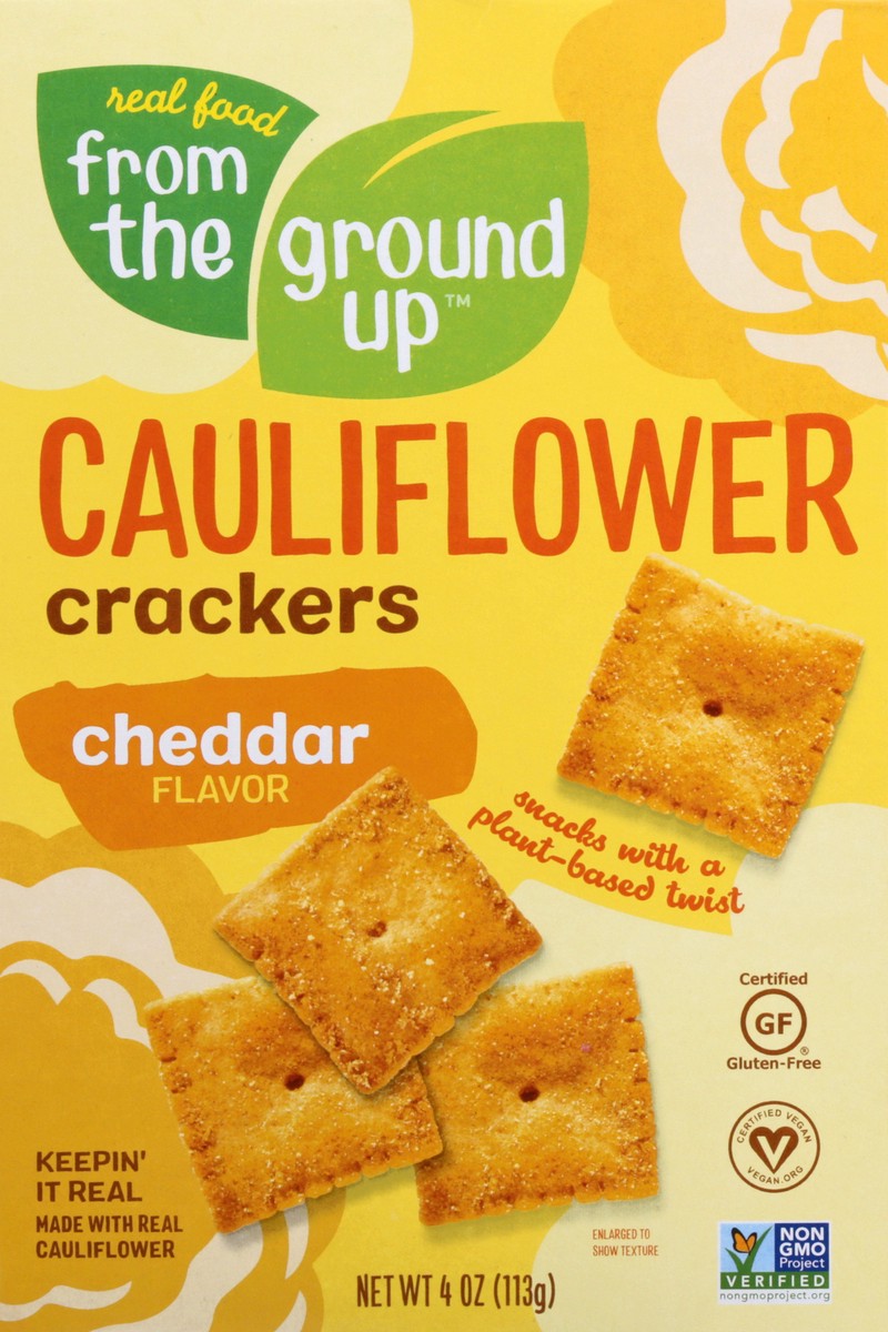 slide 6 of 10, From The Ground Up Cheddar Flavor Cauliflower Crackers 4 oz, 4 oz