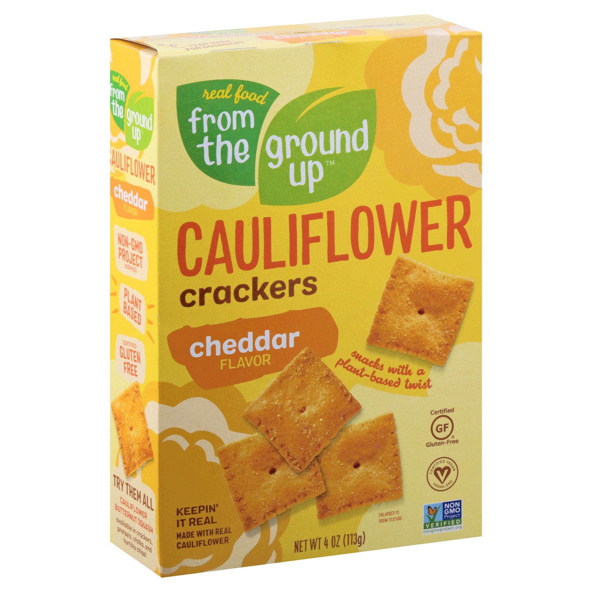 slide 5 of 10, From The Ground Up Cheddar Flavor Cauliflower Crackers 4 oz, 4 oz