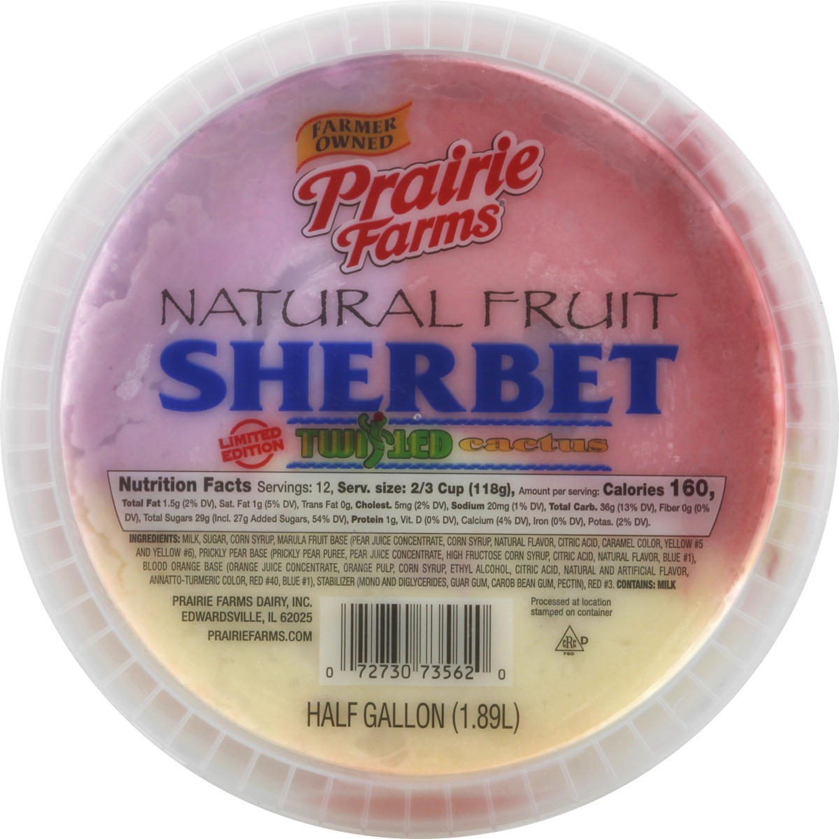 slide 1 of 13, Prairie Farms Natural Fruit Twisted Cactus Sherbet 0.5 gl, 1/2 gal