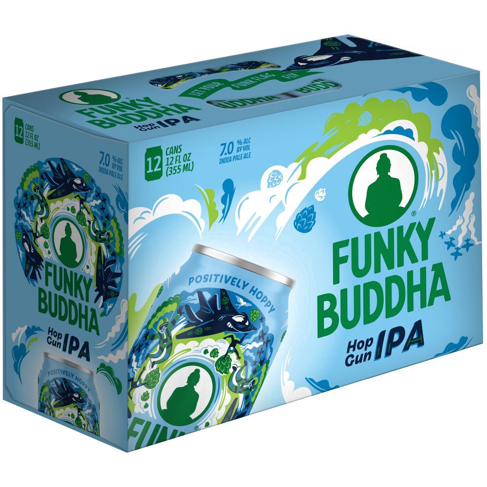 slide 4 of 5, Funky Buddha Hop Gun IPA Craft Beer, 12 pk 12 fl oz Cans, 7.0% ABV, 144 fl oz