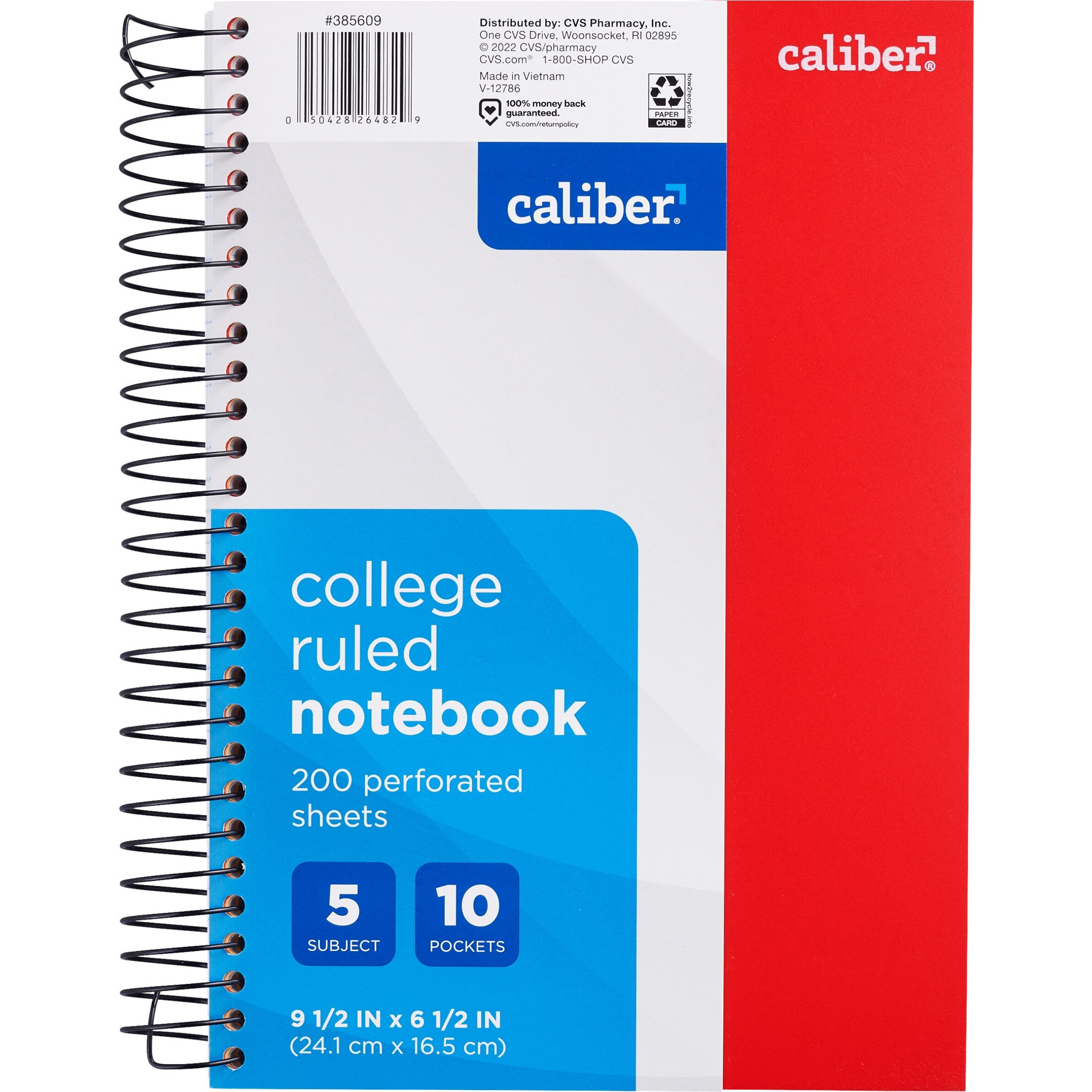 Caliber 5 Subject Notebook College Ruled, 9.5 in x 6.5 in, Assorted | Shipt