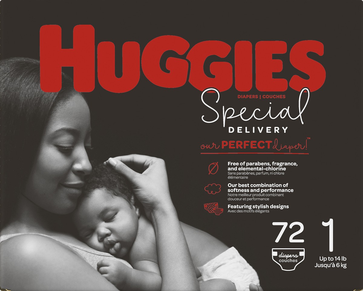 slide 6 of 9, Huggies Special Delivery Diapers Size 1 (Up to 14 lb) 72 ea, size 1