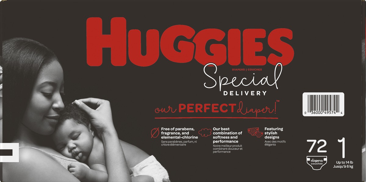 slide 7 of 9, Huggies Special Delivery Diapers Size 1 (Up to 14 lb) 72 ea, size 1