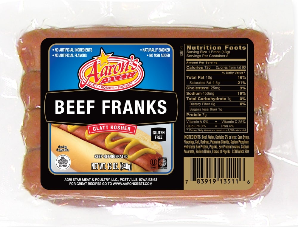 slide 1 of 1, Aaron's Best Beef Hot Dogs, 12 oz