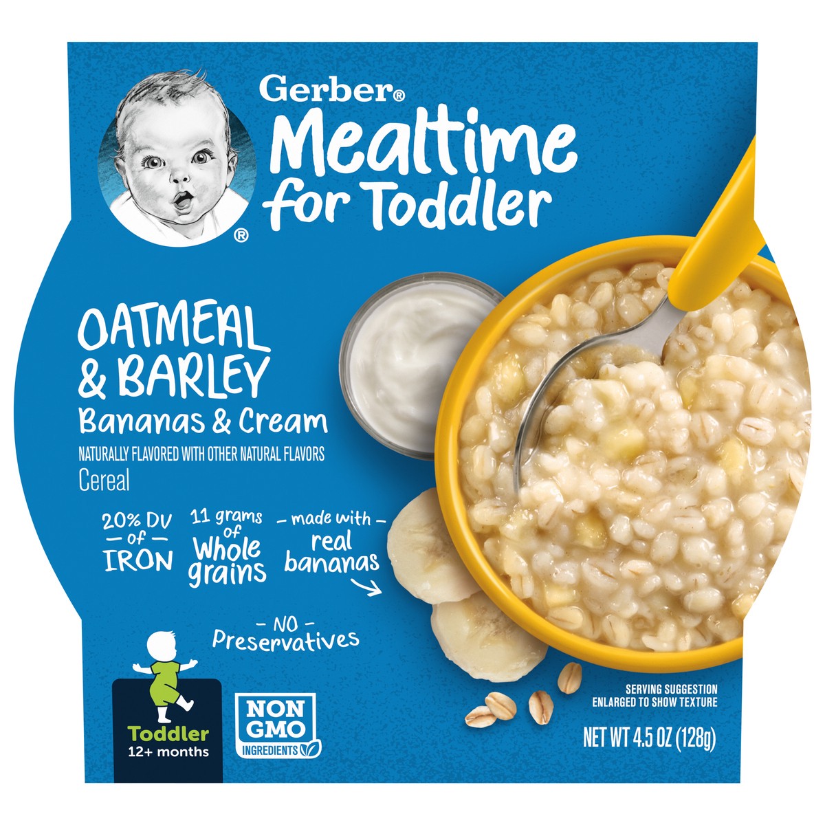 slide 1 of 9, Gerber Oatmeal & Barley Bananas & Cream Cereal 4.5 oz Meals Bowl, 4.5 oz