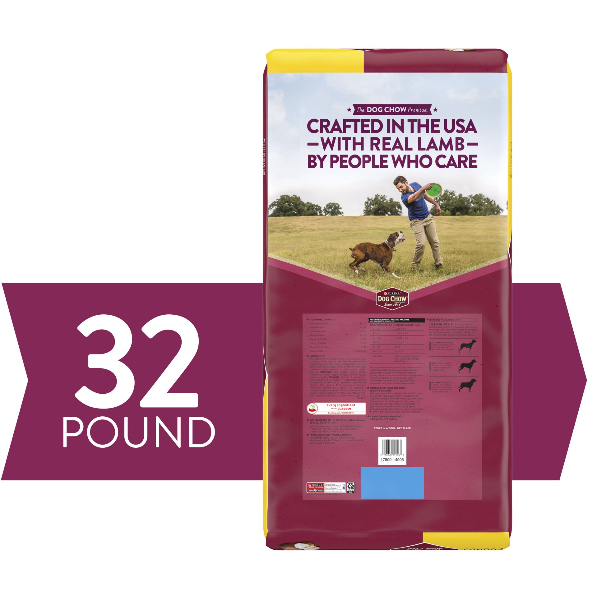 slide 7 of 8, Dog Chow Purina Dog Chow High Protein Dry Dog Food, Tender & Crunchy With Real Lamb & Turkey Flavor, 32 lb