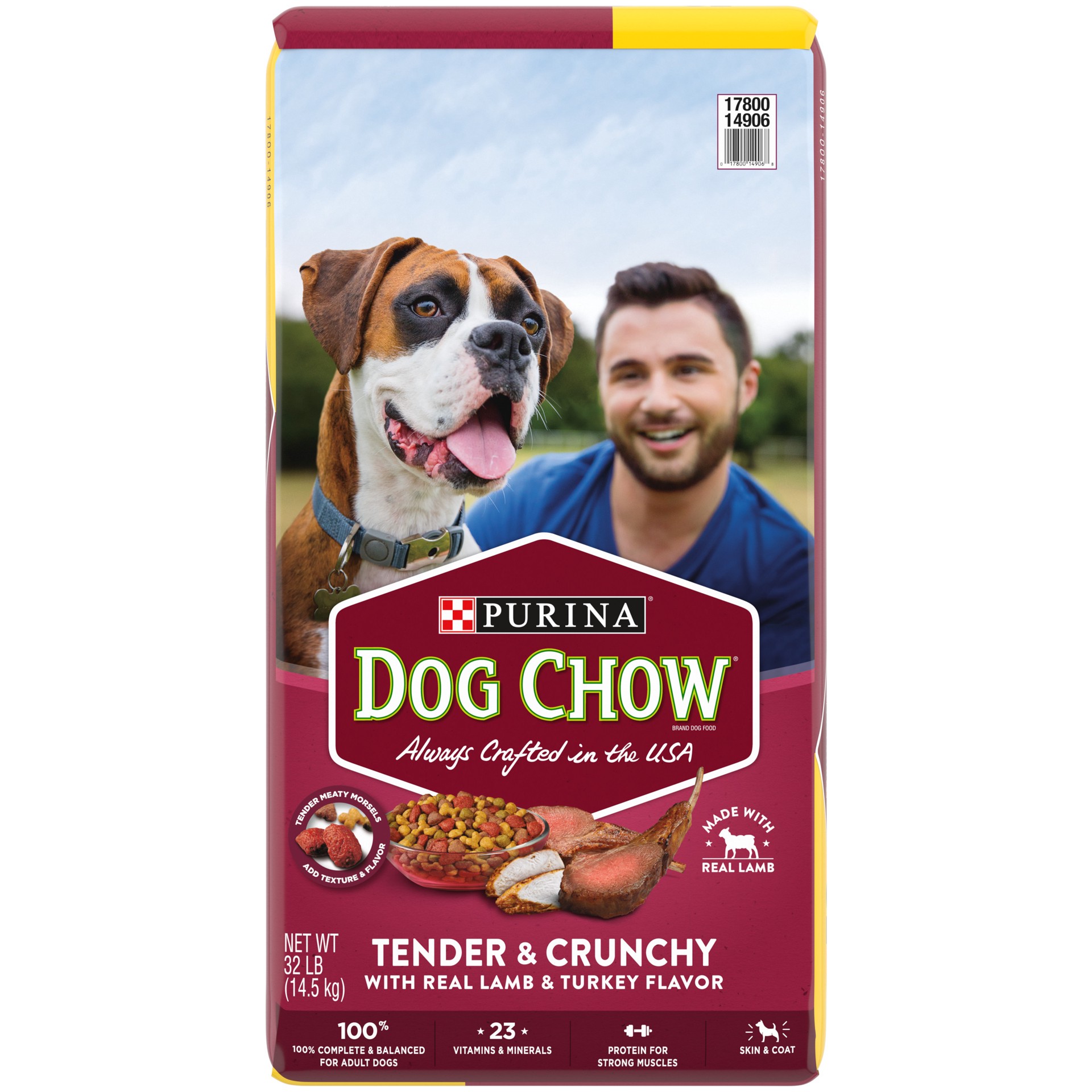 slide 1 of 8, Dog Chow Purina Dog Chow High Protein Dry Dog Food, Tender & Crunchy With Real Lamb & Turkey Flavor, 32 lb