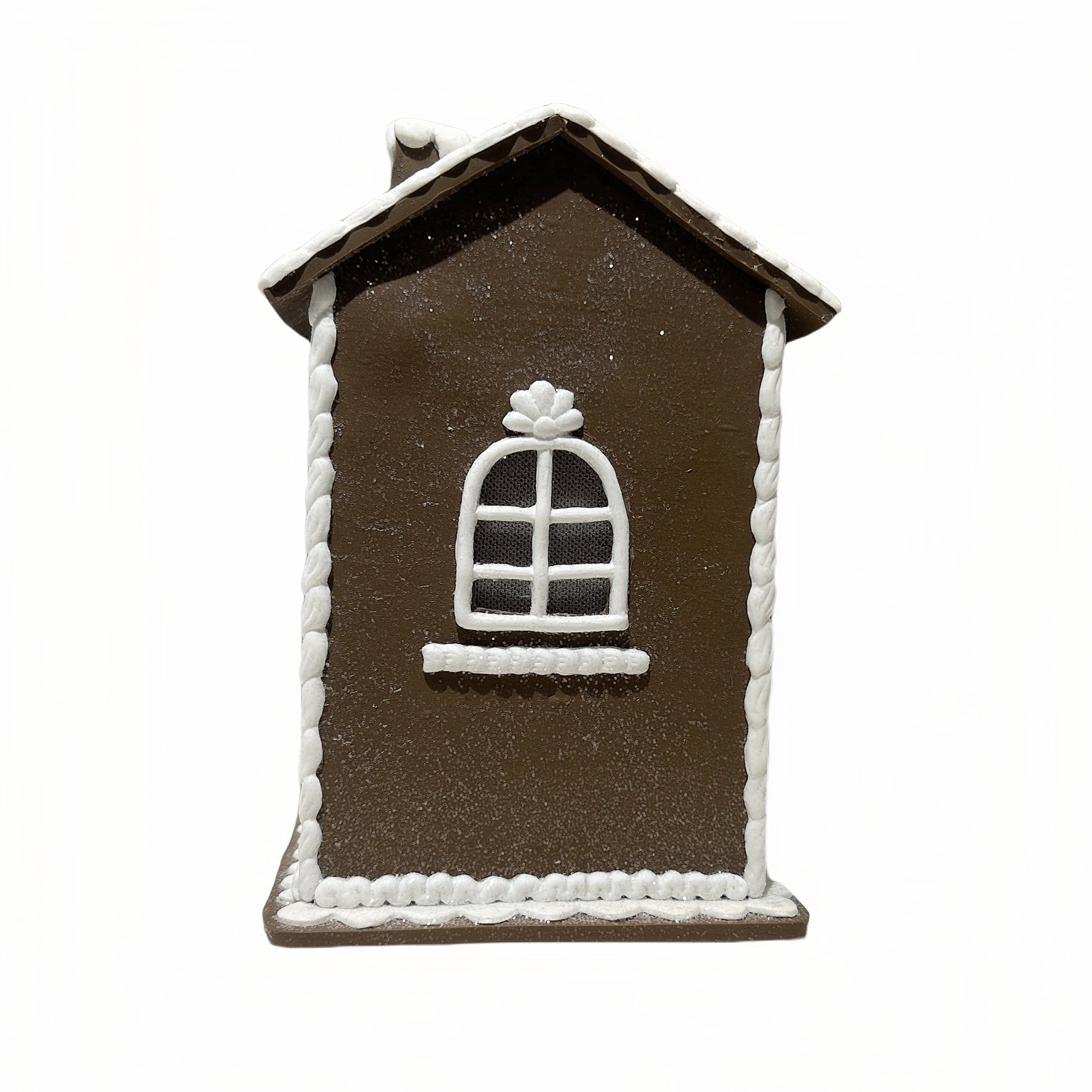 slide 3 of 3, 8.5" Brown & White Glitter Lighted 2-Story Gingerbread House Tabletop Decor By Ashland, 8.5 in