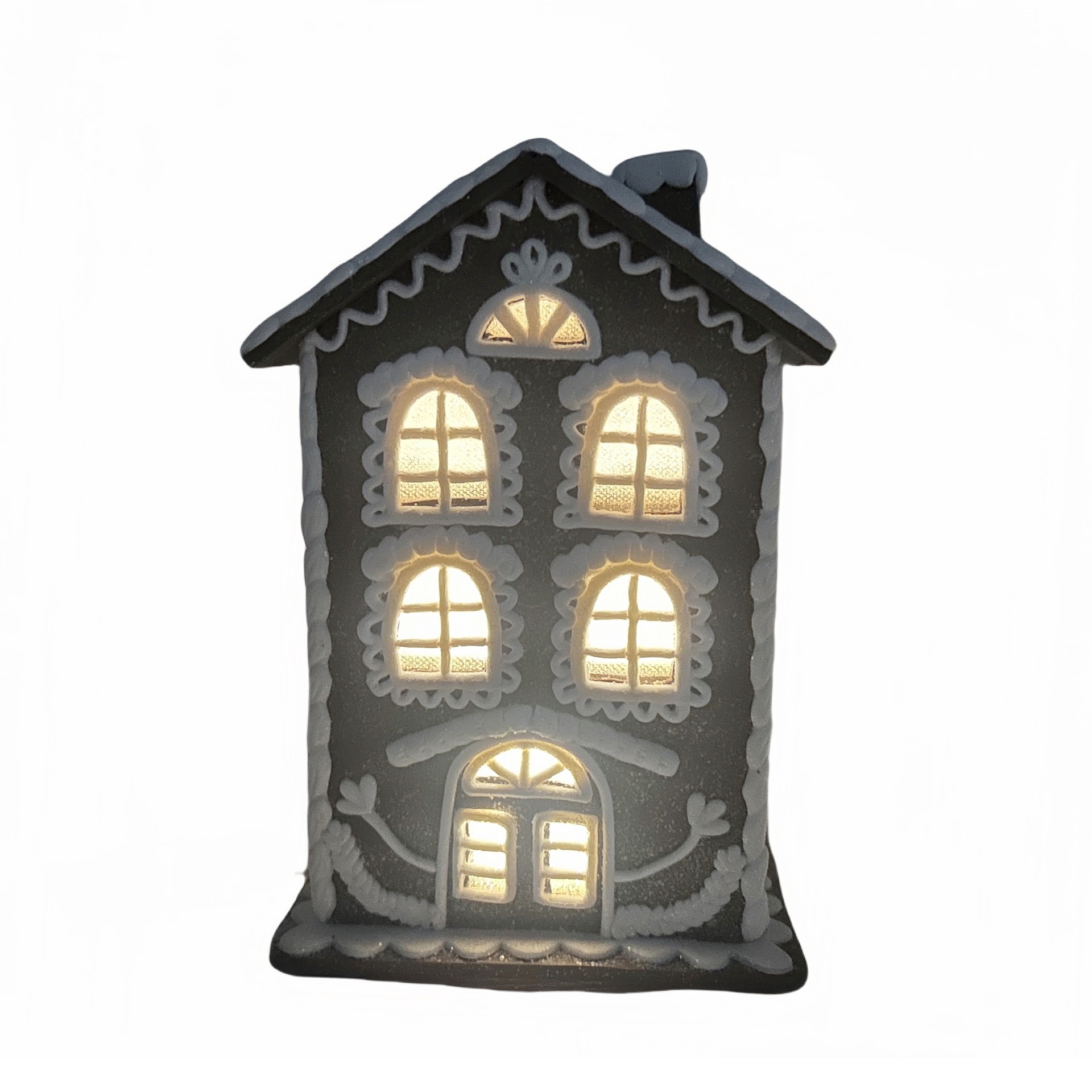 slide 2 of 3, 8.5" Brown & White Glitter Lighted 2-Story Gingerbread House Tabletop Decor By Ashland, 8.5 in
