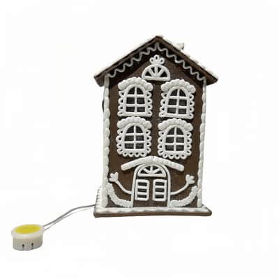 slide 1 of 3, 8.5" Brown & White Glitter Lighted 2-Story Gingerbread House Tabletop Decor By Ashland, 8.5 in