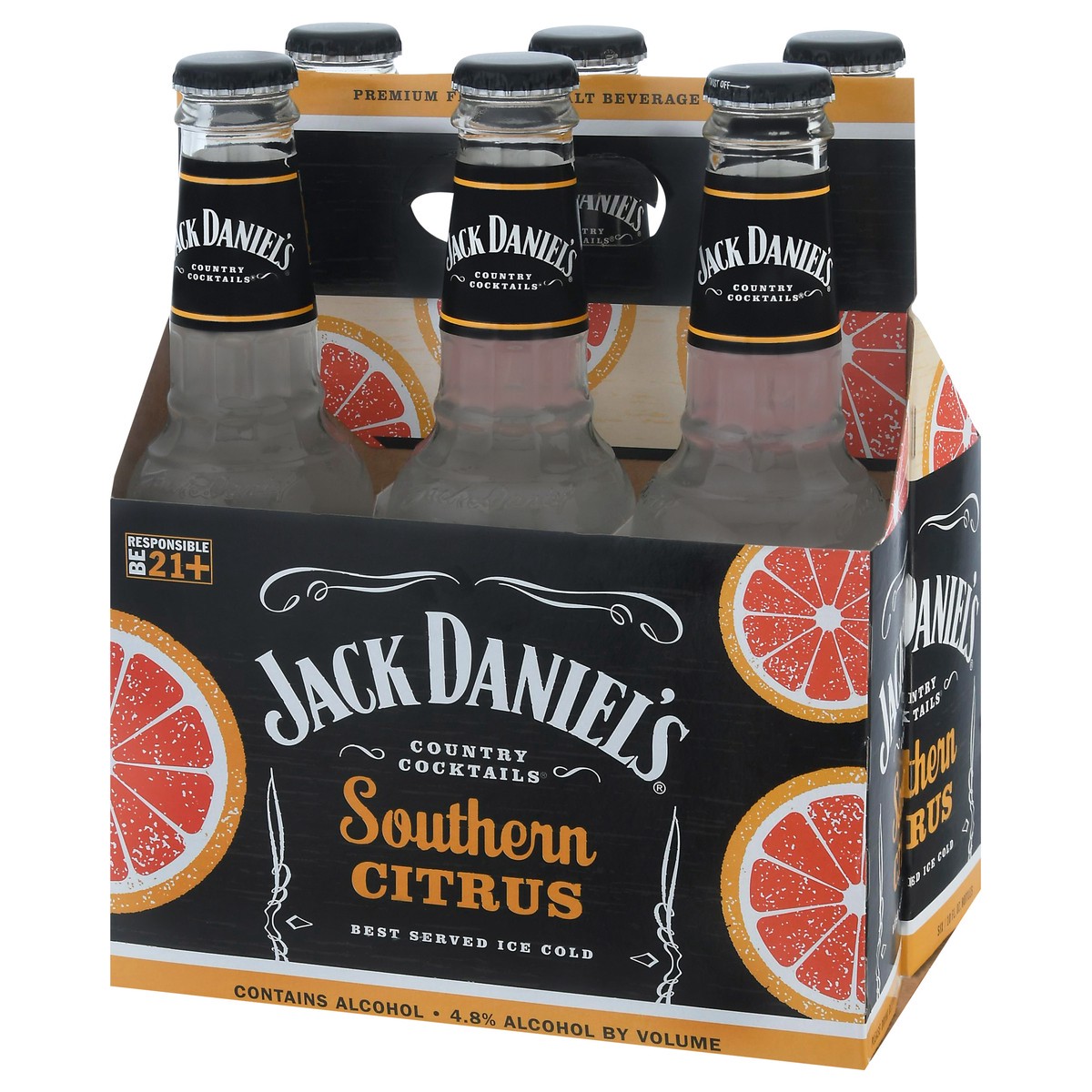 slide 4 of 8, Jack Daniel'S Country Cocktail Malt Southern Citrus Jack Daniel's Country Cocktails Southern Citrus, 6 Pack, 10 fl oz Glass Bottles, 4.8% ABV, Domestic Flavored Malt Beverage, 6 ct; 10 oz