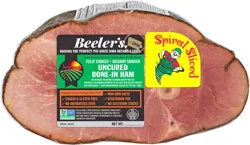 Beeler's Uncured Non-GMO Natural Bone-In Spiral Sliced Hickory Ham, 7-9 lbs