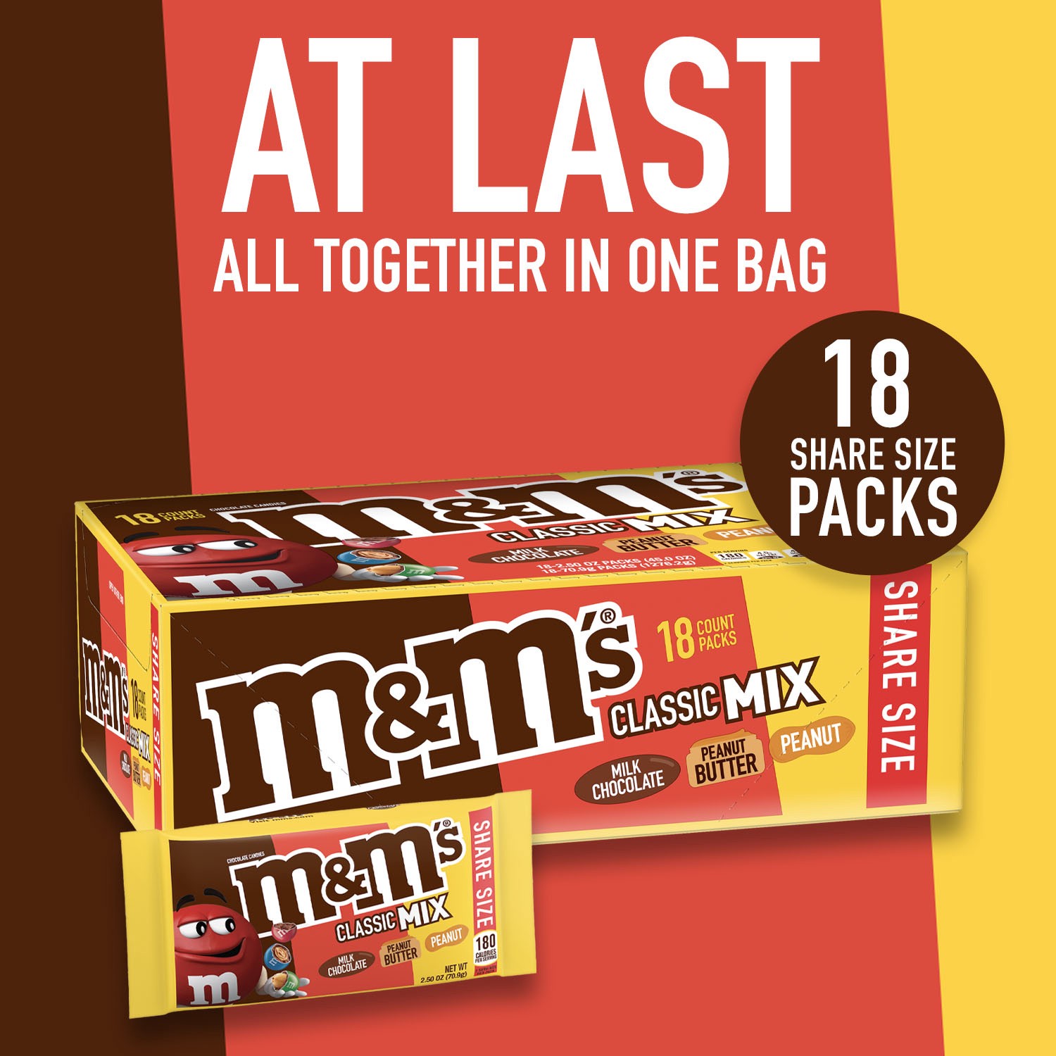 slide 3 of 5, M&M's Share Size Classic Mix Chocolate Candies 18 ea, 18 ct