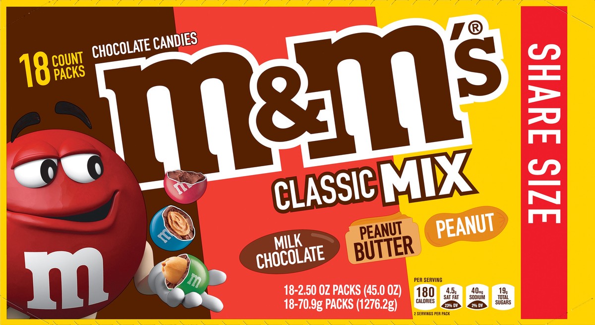 slide 1 of 5, M&M's Share Size Classic Mix Chocolate Candies 18 ea, 18 ct