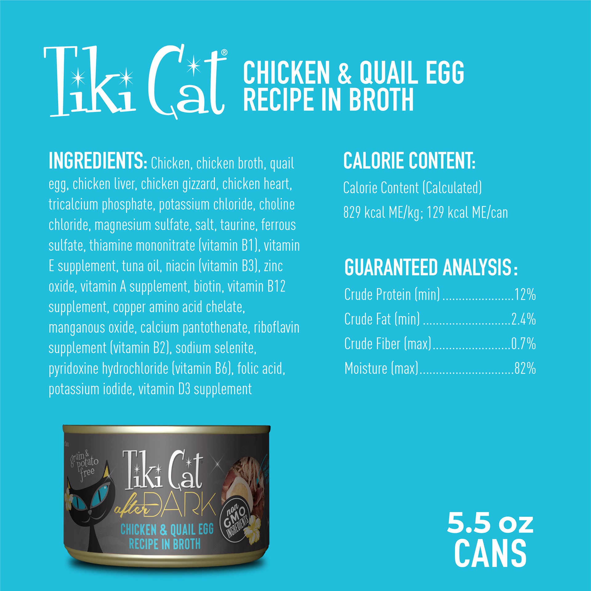 slide 7 of 7, Tiki Cat After Dark Whole Foods Wet Cat Food, Chicken & Quail Egg, 5.5 oz. Can (8 Count), 5.5 oz