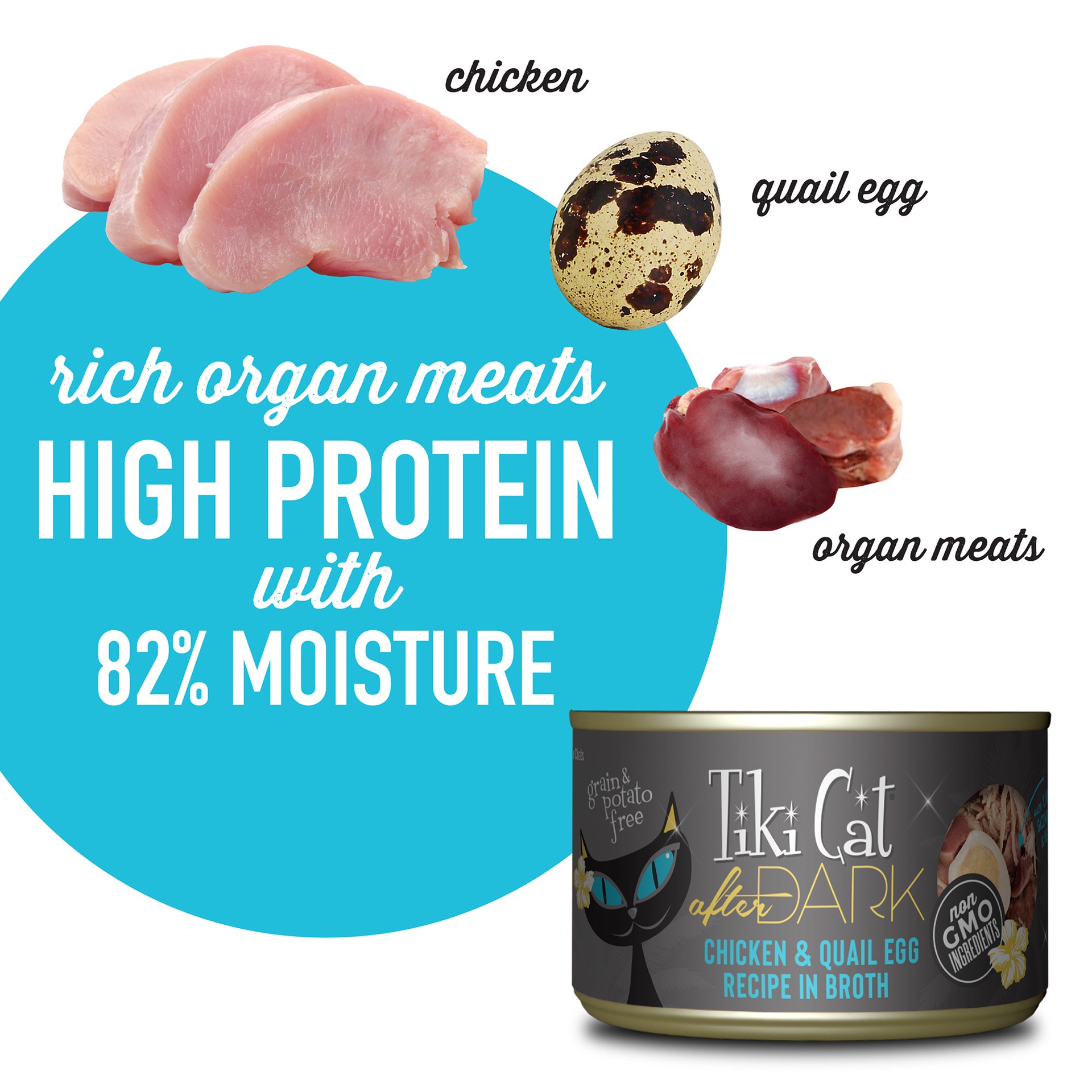 slide 5 of 7, Tiki Cat After Dark Whole Foods Wet Cat Food, Chicken & Quail Egg, 5.5 oz. Can (8 Count), 5.5 oz