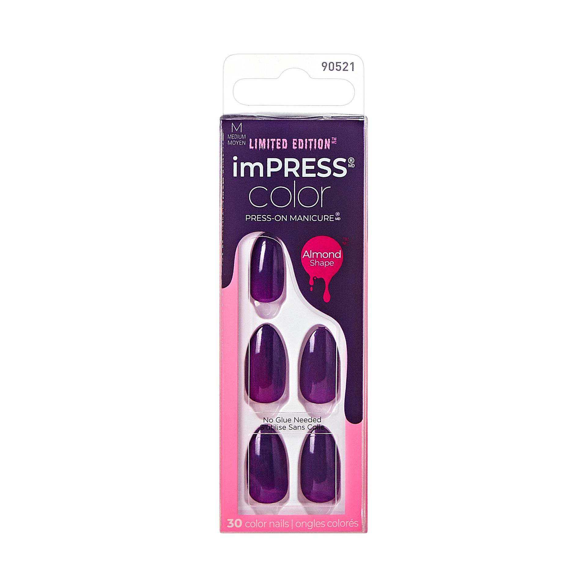 slide 1 of 5, imPRESS Color Press-On Nails, Halloween, No Glue Needed, Purple, Medium Almond, 33Ct., 34 pc