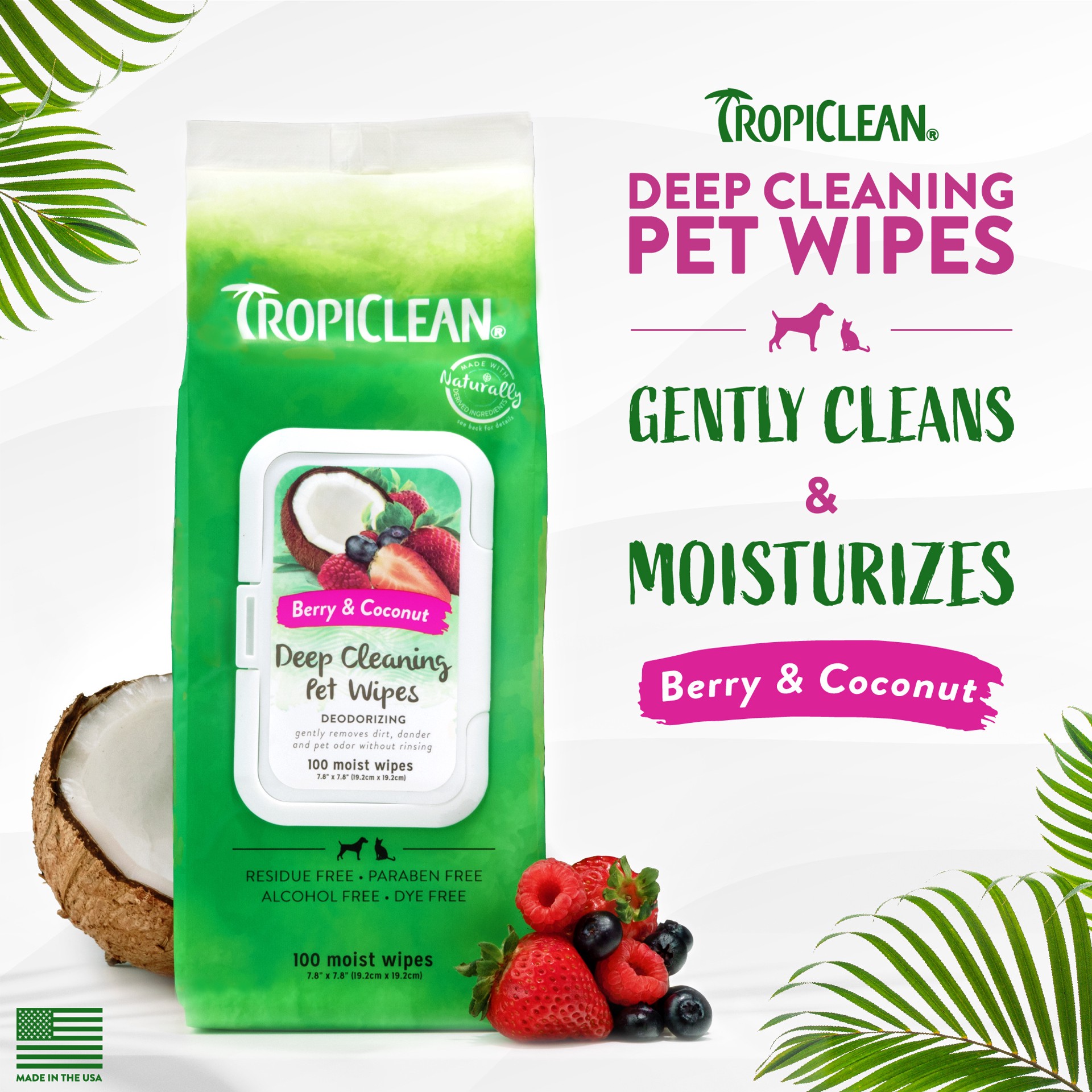 slide 3 of 10, TropiClean Deep Cleaning Pet Wipes, 100ct, 100 ct