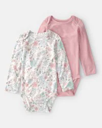 Baby Girl 2-Pack Butterfly Garden PurelySoft Multipack Bodysuits - Pink/Ivory Multi - 24M