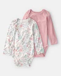 Baby Girl 2-Pack Butterfly Garden PurelySoft Multipack Bodysuits - Pink/Ivory Multi - 24M