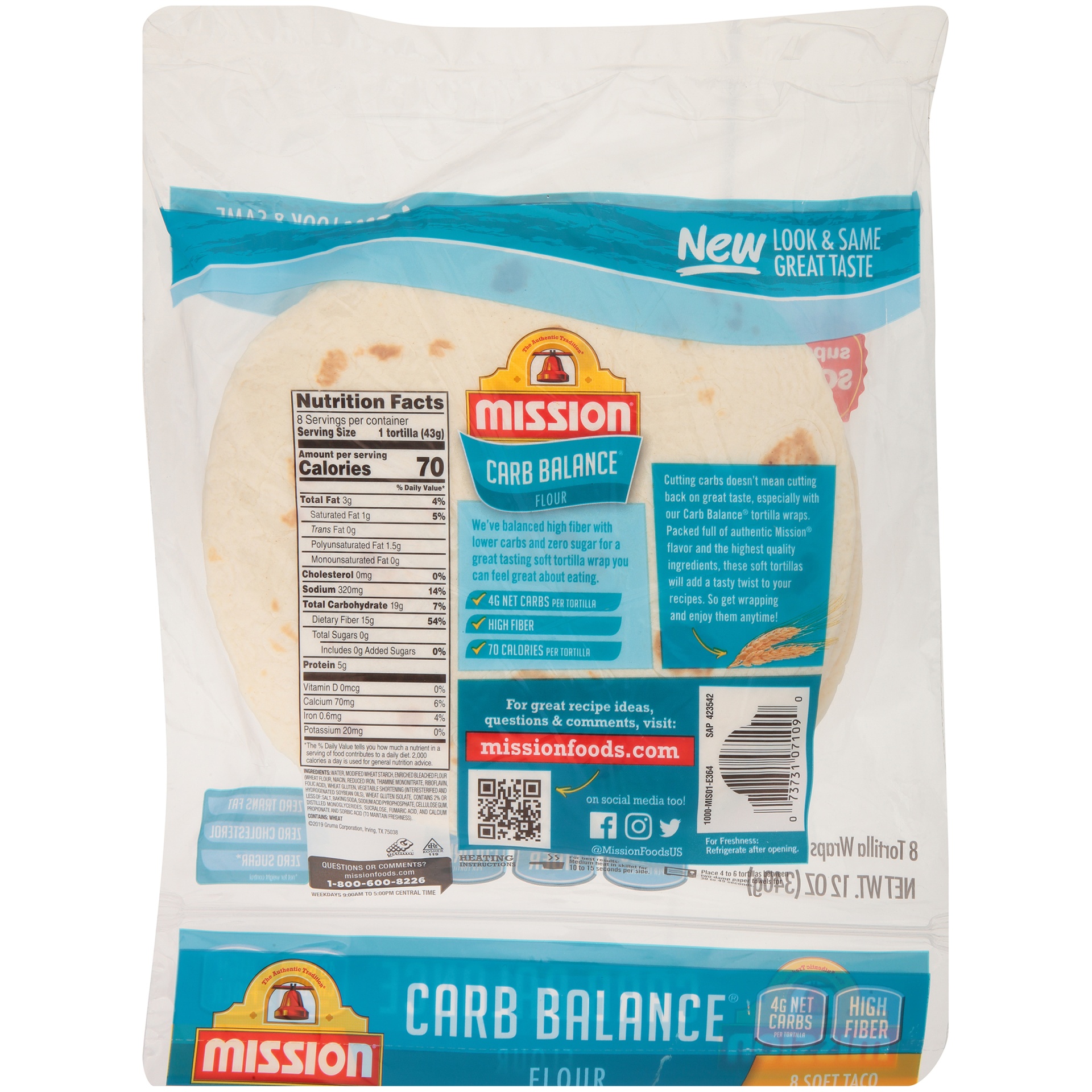 slide 5 of 6, Mission Carb Balance Tortilla Wraps 8 Each, 8 ct