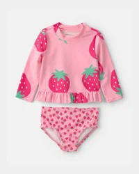 Carters Baby Girl 2-Piece Strawberry Rashguard Swimsuit Set - Pink Pink 6M