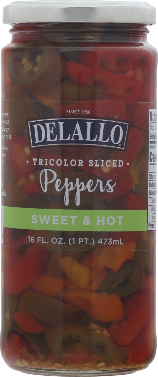 slide 3 of 13, DeLallo Sweet & Hot Tricolor Sliced Peppers 16 fl oz, 16 fl oz