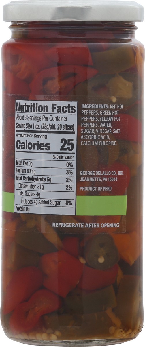 slide 7 of 13, DeLallo Sweet & Hot Tricolor Sliced Peppers 16 fl oz, 16 fl oz