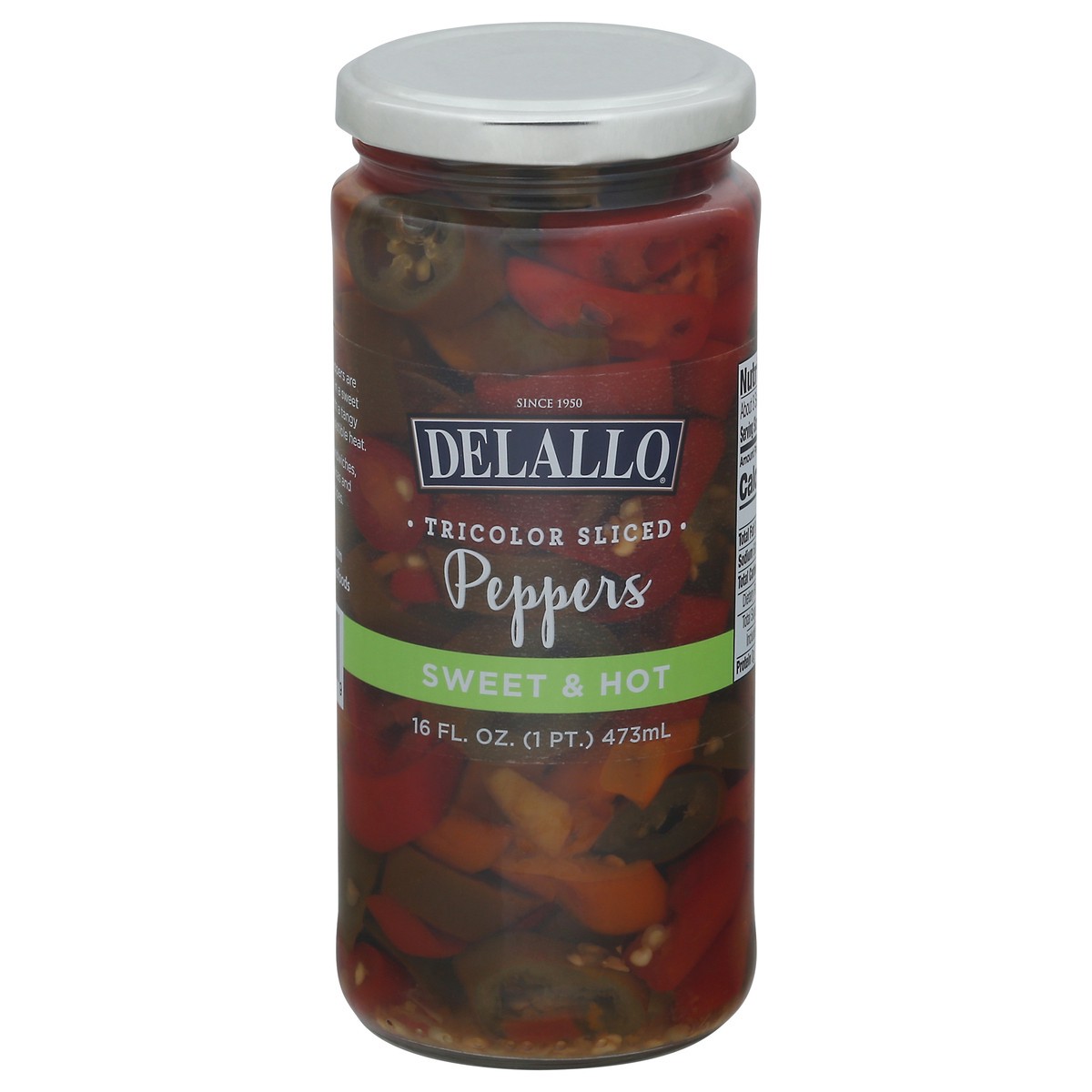 slide 1 of 13, DeLallo Sweet & Hot Tricolor Sliced Peppers 16 fl oz, 16 fl oz