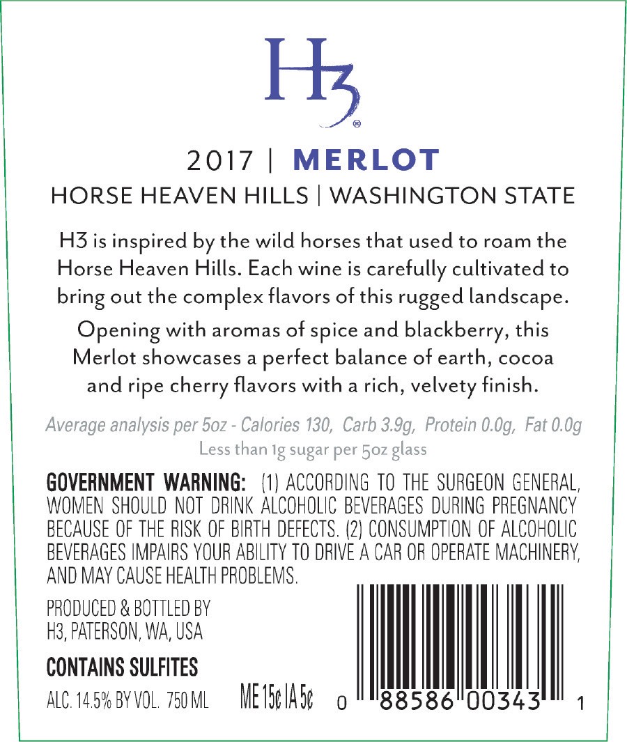 slide 5 of 7, H3 Merlot, Red Wine, 750 mL Bottle, 750 ml