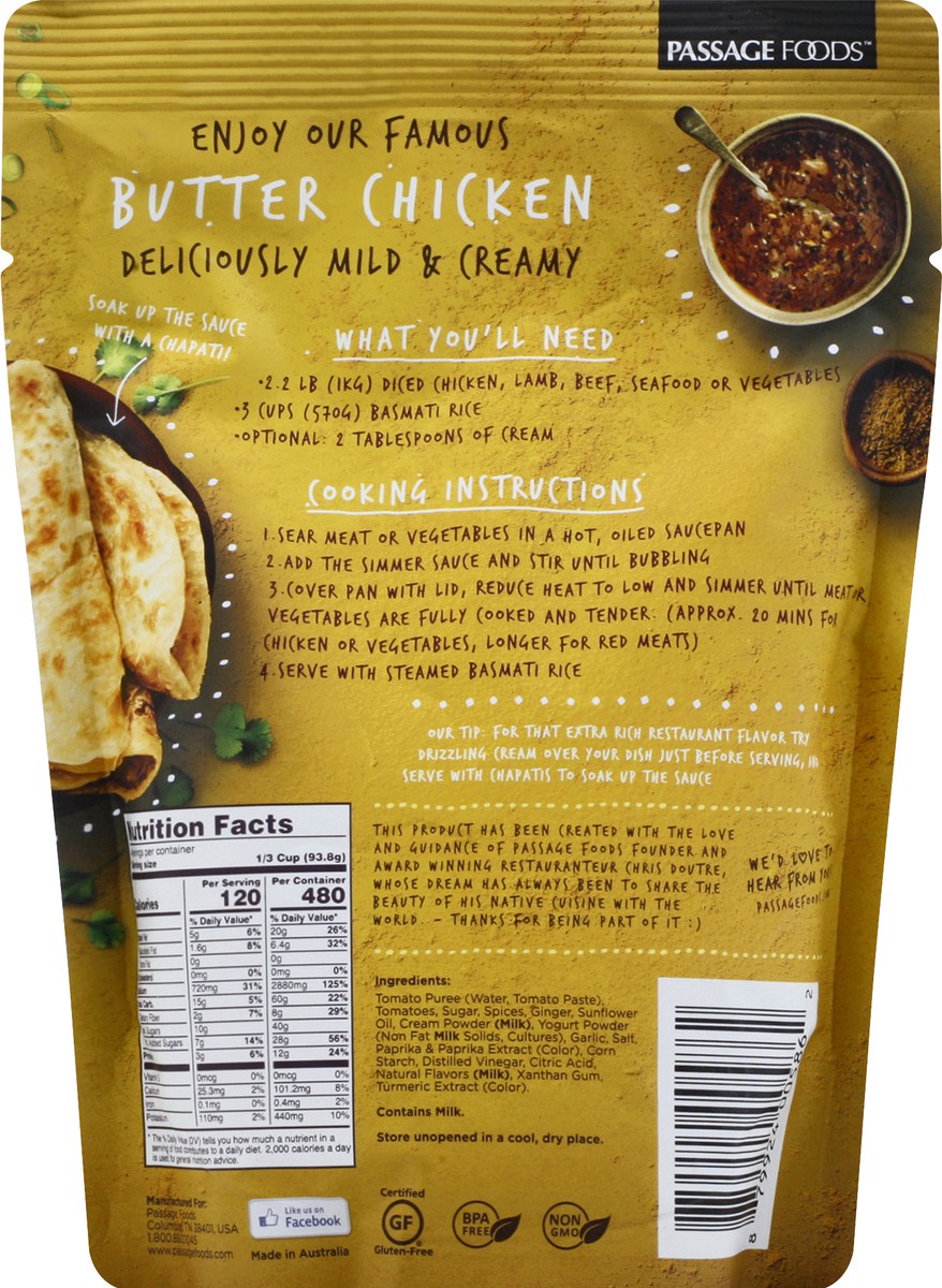 slide 3 of 6, Passage to India Simmer Sauce, Butter Chicken, 13.2 oz