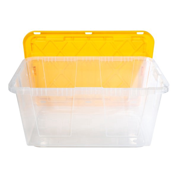 slide 3 of 5, Office Depot Brand By Greenmade Professional Storage Tote With Handles/Snap Lid, 27 Gallon, 30-1/10"" X 20-1/4"" X 14-3/4"", Clear/Yellow, 1 ct