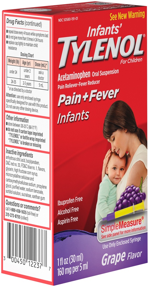 slide 2 of 6, Infants' Tylenol Oral Suspension Liquid Medicine with Acetaminophen, Baby Fever Reducer & Pain Reliever for Minor Aches & Pains, Sore Throat, Headache & Toothache, Grape Flavor, 1 fl oz