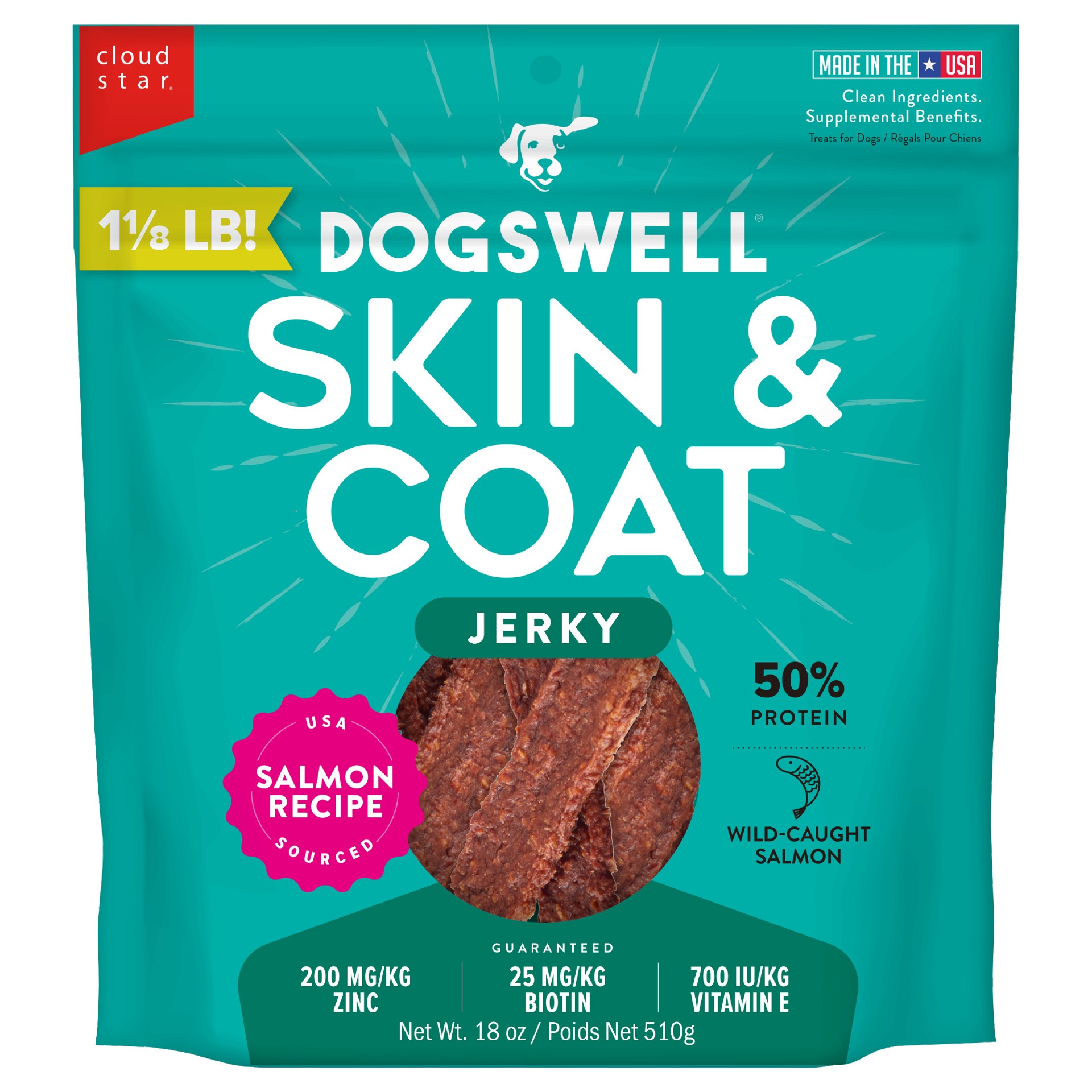 slide 1 of 2, Dogswell Skin & Coat Dog Jerky Treats - Salmon - 18 oz Bag, 10 oz