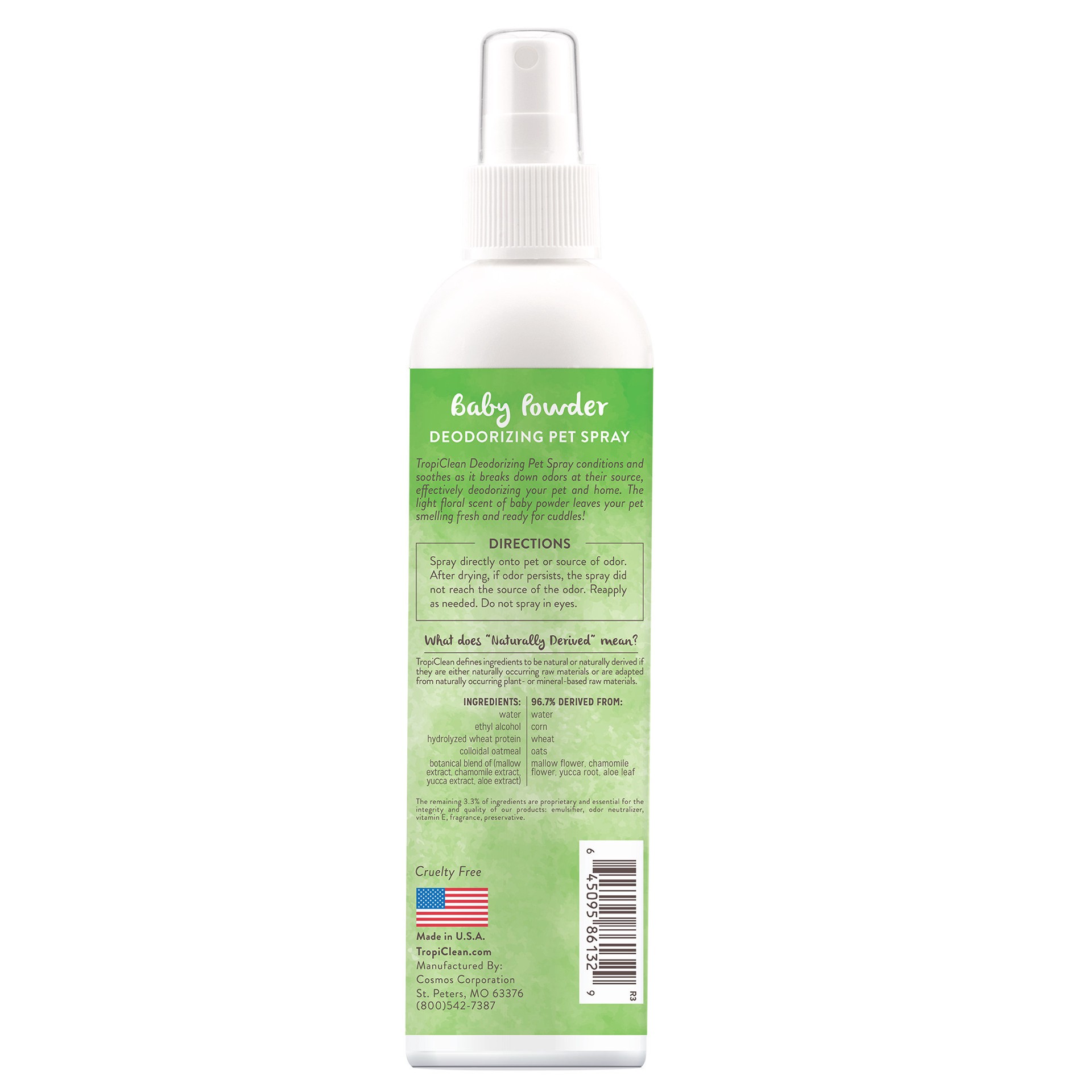 slide 2 of 10, TropiClean Baby Powder Deodorizing Spray for Pets, 8oz, 8 oz