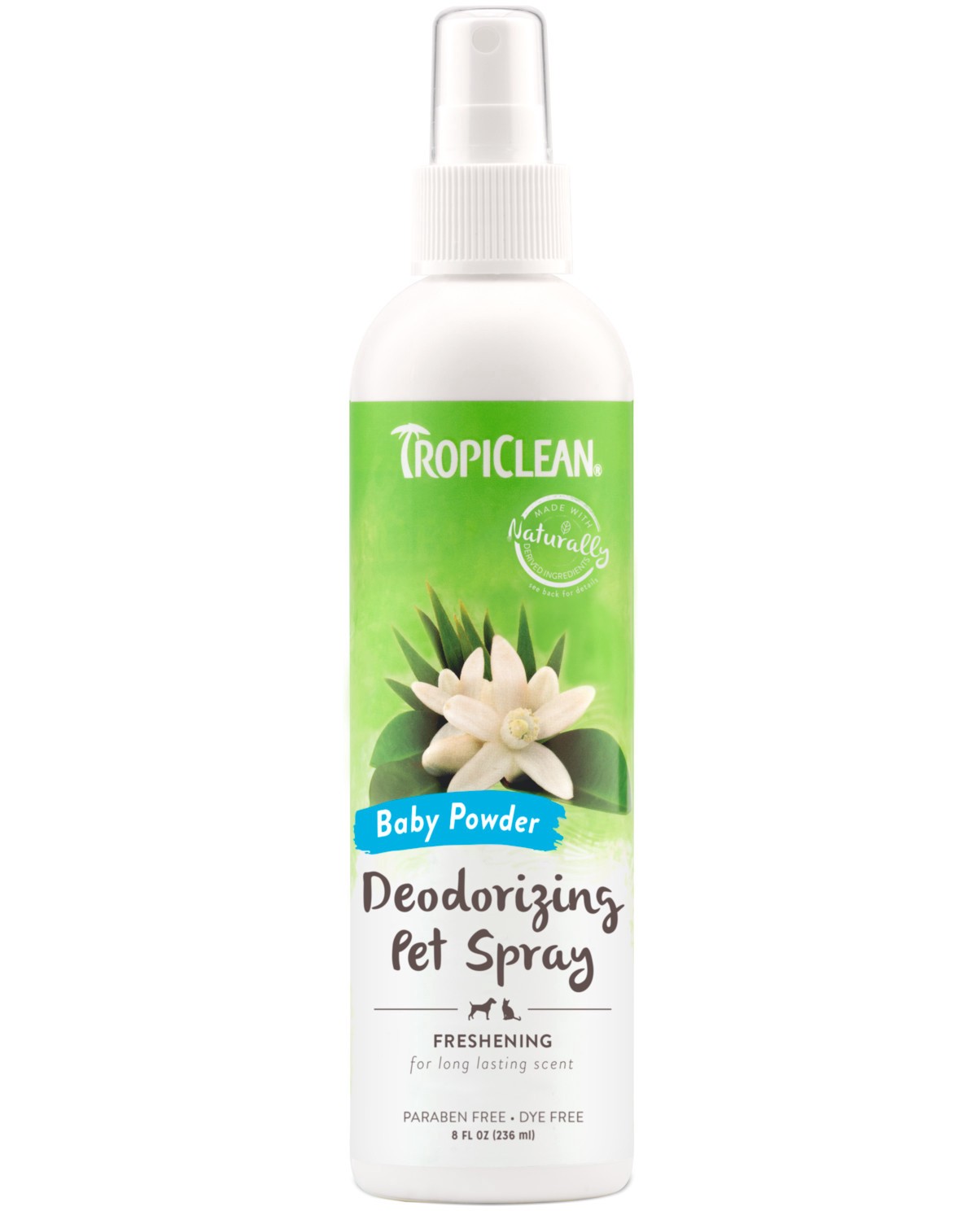 slide 1 of 10, TropiClean Baby Powder Deodorizing Spray for Pets, 8oz, 8 oz