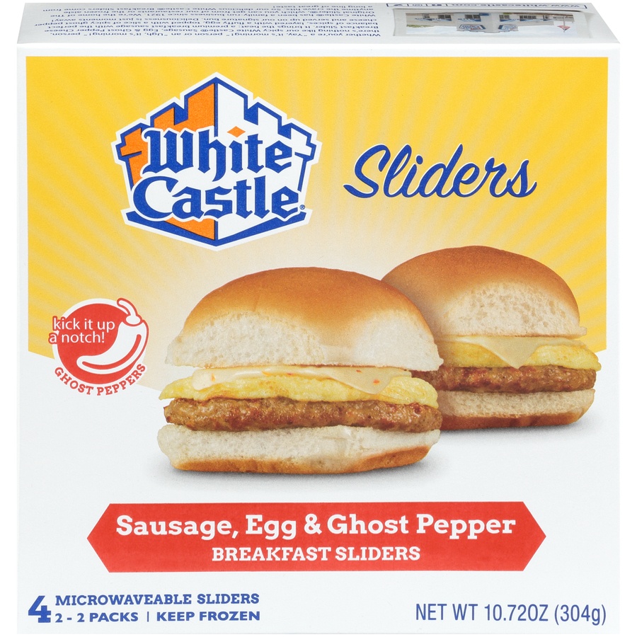 slide 1 of 8, White Castle Breakfast Sliders Sausage Egg & Ghost Pepper, 10.72 oz