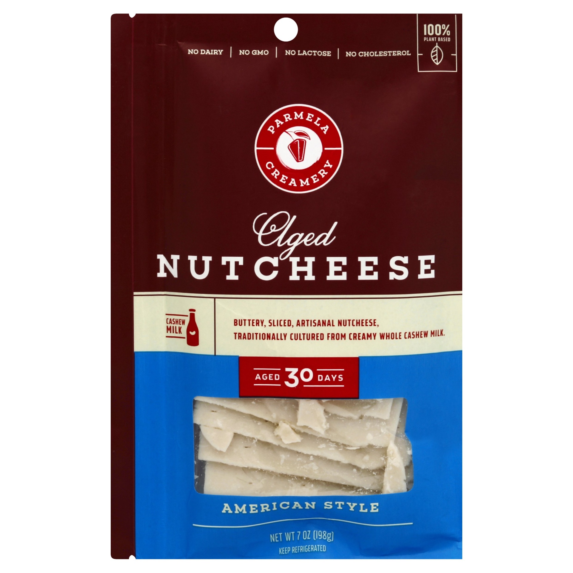 slide 1 of 1, Parmela Creamery Aged Nutcheese Slice American Style, 7 oz