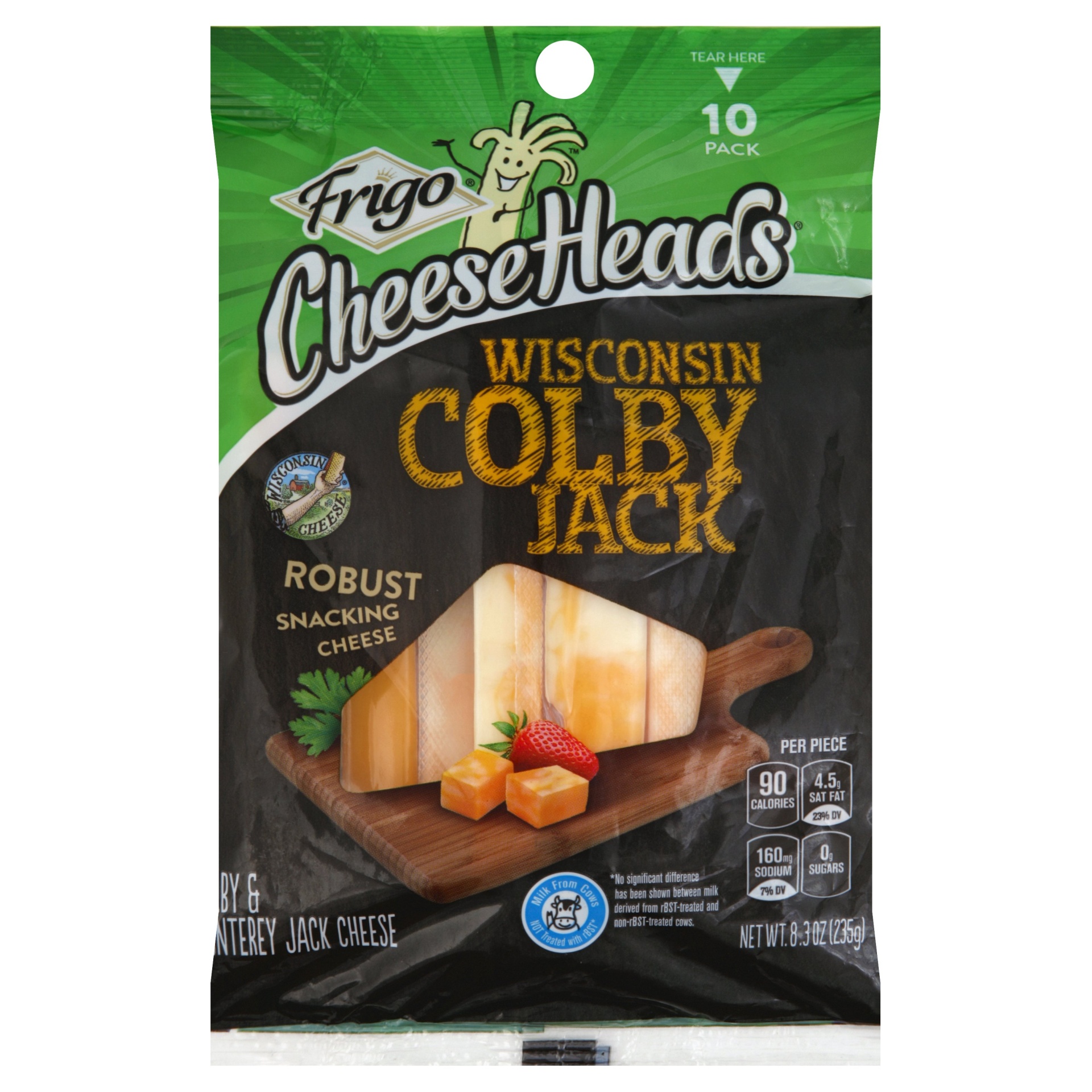 slide 1 of 6, Frigo Cheese Heads Premium Snacking Wisconsin Colby Jack Cheese Sticks 10 ct Bag, 8.3 oz