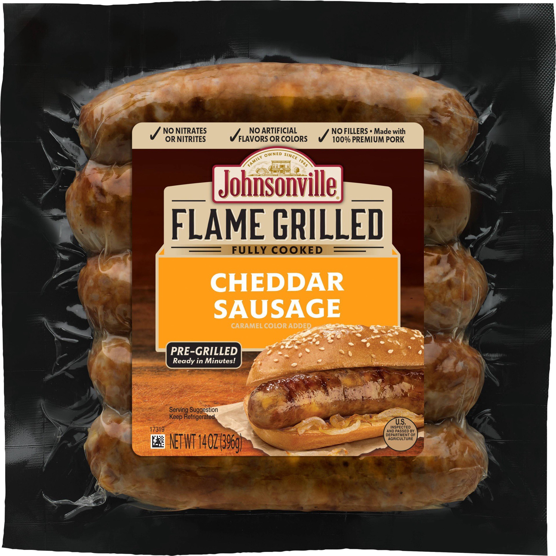 slide 1 of 4, Johnsonville Flame Grilled Cheddar Sausage, 14 oz