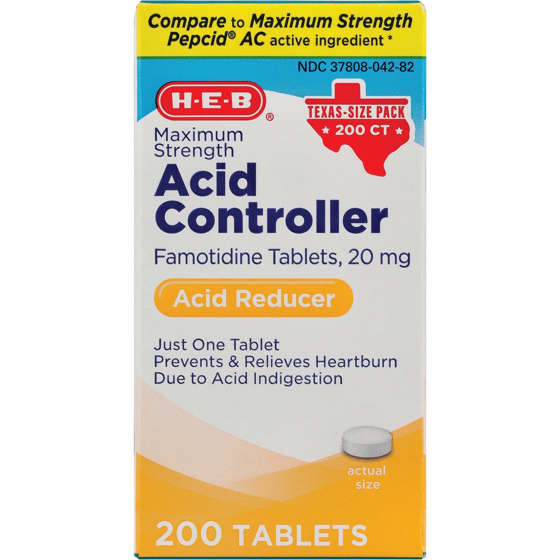 slide 1 of 1, H-E-B Famotidine Maximum Strength Acid Controller Tablets - Texas-Size Pack, 200 ct