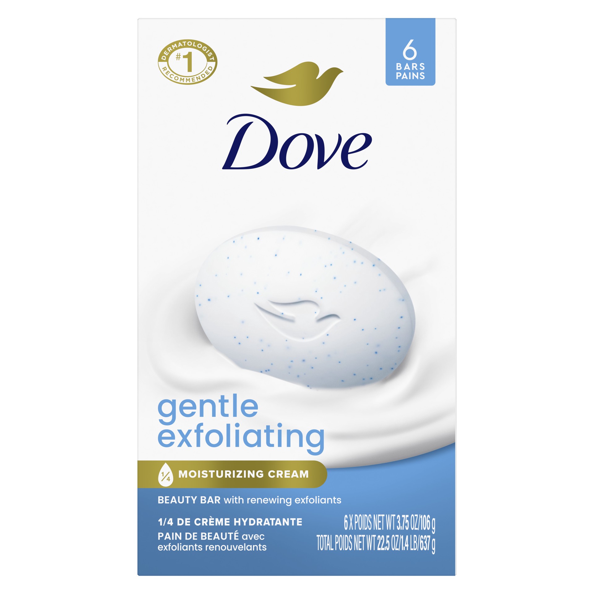 slide 1 of 1, Dove Beauty Bar Gentle Exfoliating With Mild Cleanser, 3.75 oz, 6 Bars, 6 ct; 3.75 oz