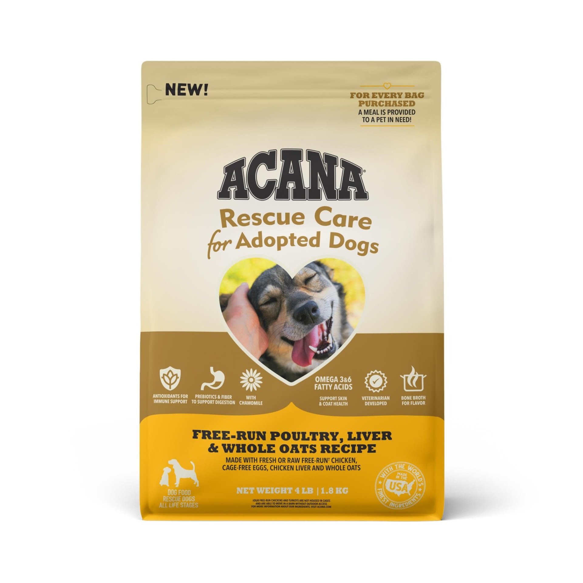 slide 1 of 1, ACANA Rescue Care For Adopted Dogs Free-Run Poultry, Liver & Whole Oats Recipe Premium Dry Food, 4 lb
